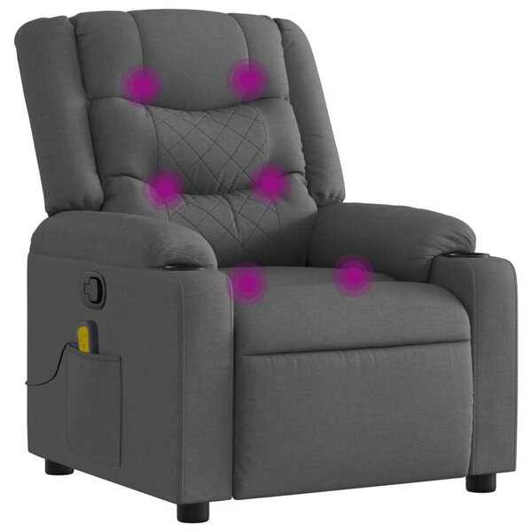 vidaXL Fauteuil inclinable de massage gris foncé tissu