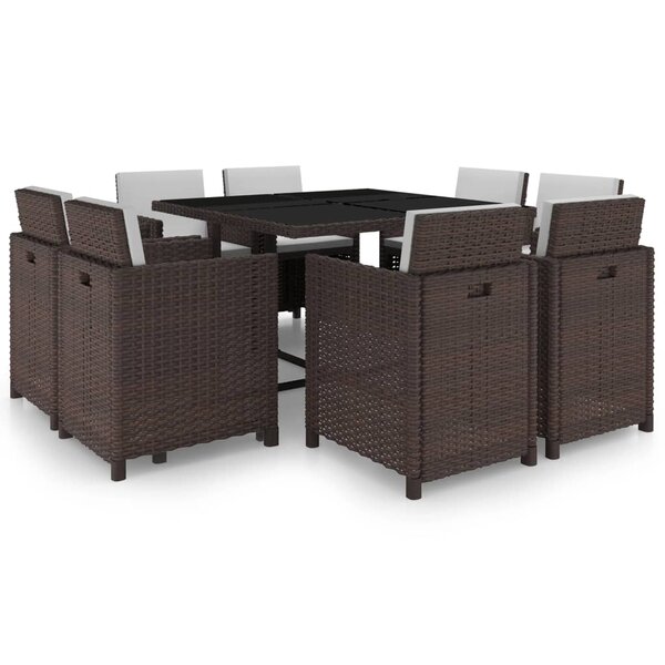 vidaXL Salon de jardin avec coussins 9 Pièces Résine tressée Marron
