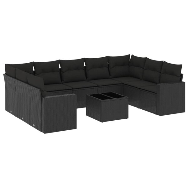 vidaXL Salon de jardin 10 Pièces avec coussins noir résine tressée