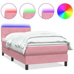 vidaXL Sommier à lattes de lit avec matelas et LED rose 100x220 cm velours