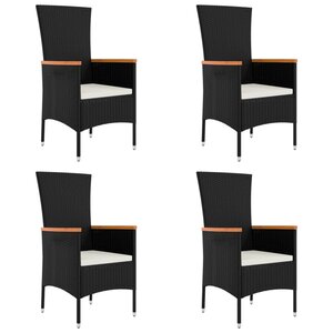 vidaXL Chaises de jardin lot de 4 avec coussins Résine tressée Noir