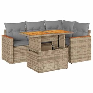 vidaXL Salon de jardin avec coussins 5 Pièces beige résine tressée acacia