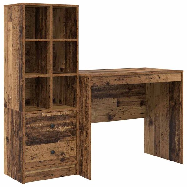 vidaXL Bureau avec rangement 2 Pièces Bois Ancien 90 x 50 x 76 cm