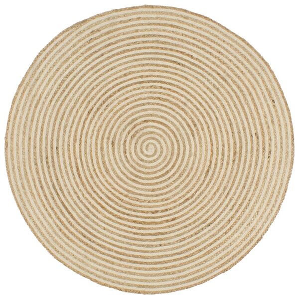 vidaXL Tapis fait à la main Jute avec design de spirale Blanc 90 cm
