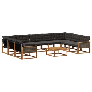 vidaXL Ensemble de canapés d'extérieur 10 Pièces Naturel et noir