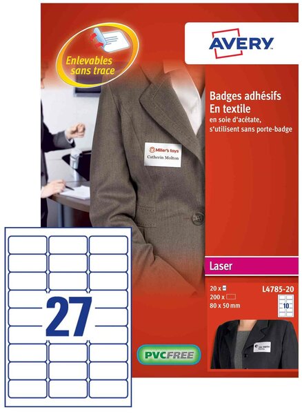 Bte de 540 Badges Adhésifs Textile 64 x 30 mm Laser Blanc AVERY