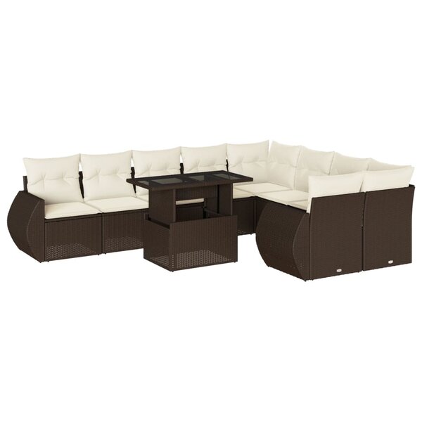 vidaXL Salon de jardin 10 Pièces avec coussins marron résine tressée