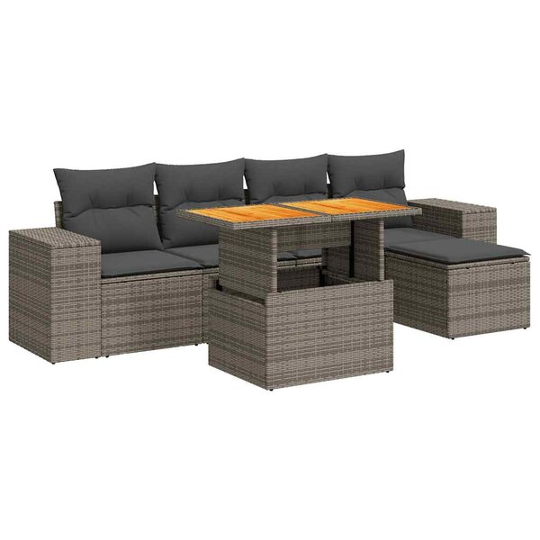 vidaXL Salon de jardin 6 Pièces avec coussins gris résine tressée