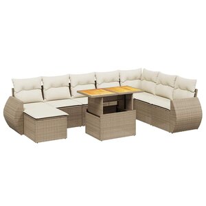 vidaXL Salon de jardin avec coussins 9 Pièces beige résine tressée