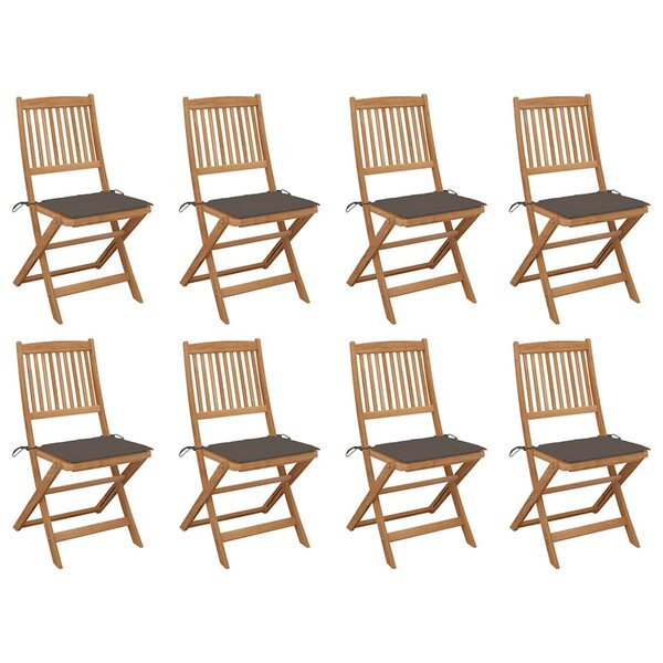 vidaXL Chaises pliables d'extérieur et coussins lot de 8 Bois d'acacia