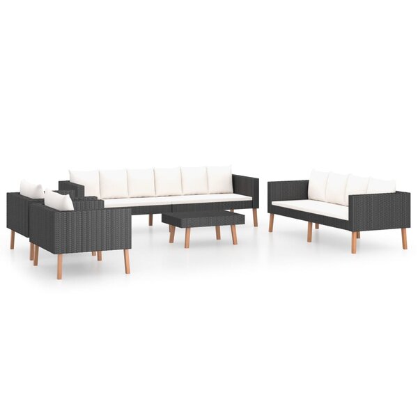 vidaXL Salon de jardin 5 Pièces avec coussins résine tressée noir