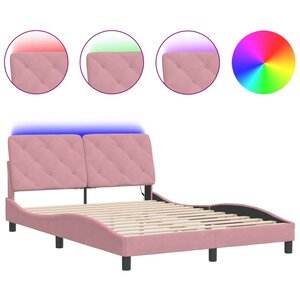 vidaXL Cadre de lit avec LED sans matelas rose 140x200 cm velours