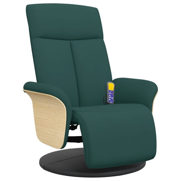 vidaXL Fauteuil inclinable de massage et repose-pieds vert foncé tissu