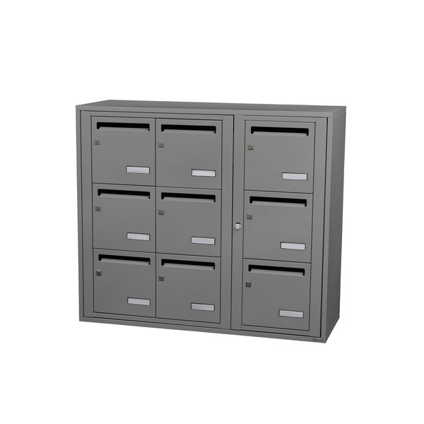 Bloc collectif Leabox 3x3 grade 3 simple face intérieur fixation murale gris poussière ral 7037 finition brillante