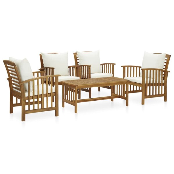 Salon de jardin meuble d'extérieur ensemble de mobilier 5 pièces avec coussins bois d'acacia solide 02_0016314
