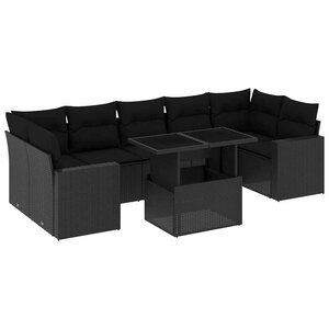 vidaXL Salon de jardin 8 Pièces avec coussins noir résine tressée