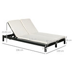 Bain de soleil transat 2 places - grand confort - dossier inclinable multi-positions - matelas fournis crème - résine tressée 4 fils noir