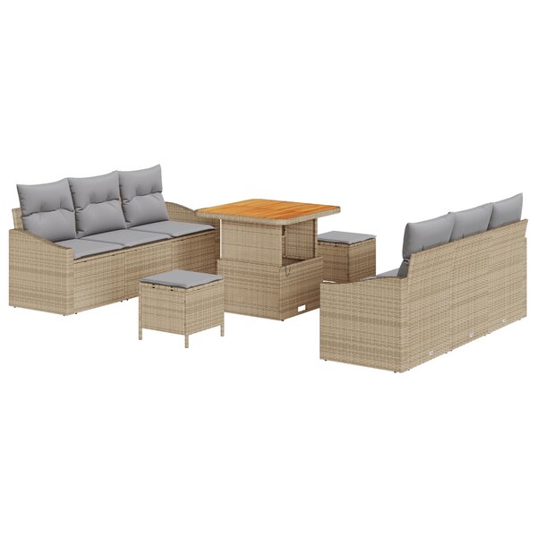 vidaXL Ensemble de Canapés de Jardin de 9 pièces avec Coussins Beige Poly Rattan Acacia