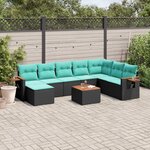 vidaXL Salon de jardin 9 Pièces avec coussins noir résine tressée