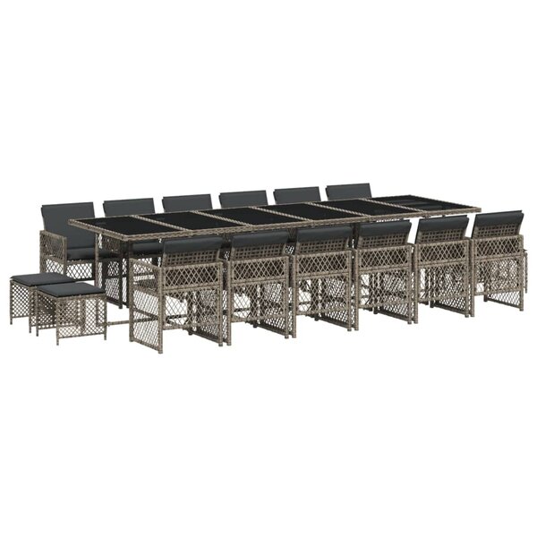 vidaXL Ensemble à manger de jardin 17 Pièces et coussins résine tressée