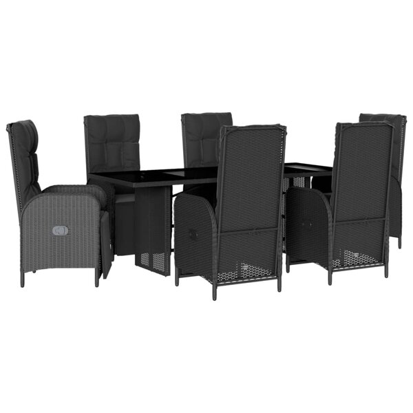 vidaXL Ensemble à manger de jardin coussins 7Pièces Noir Résine tressée
