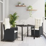 vidaXL Ensemble de salle à manger de jardin 3 pièces avec coussins en rattan poly noir
