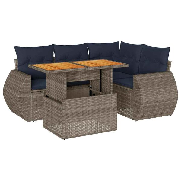 vidaXL Salon de jardin 5 Pièces avec coussins gris résine tressée