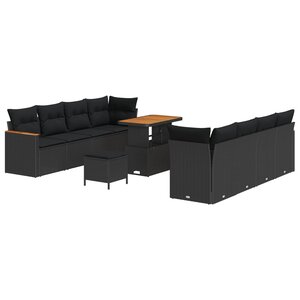 vidaXL Ensemble de canapé de jardin 11 Pièces Noir polyrotin