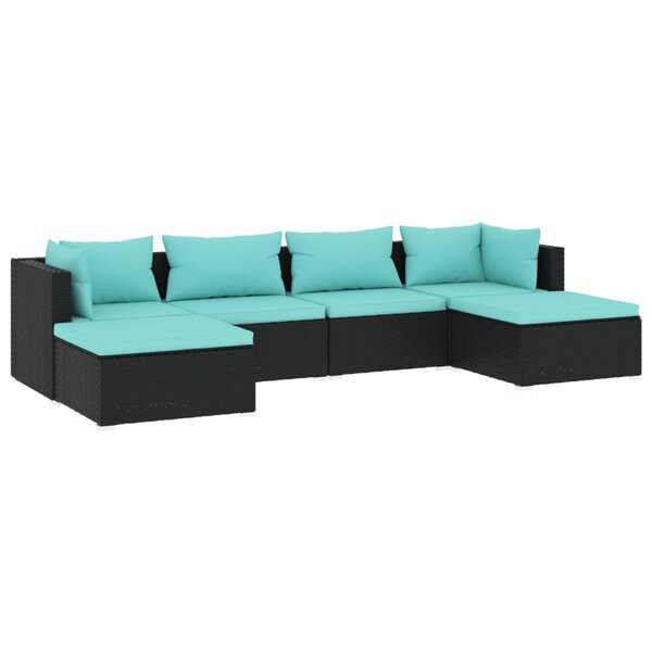 vidaXL Salon de jardin 6 Pièces avec coussins Résine tressée Noir
