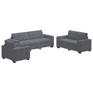 vidaXL Ensemble de Canapés 3 Pièces Gris foncé 221 x 80 x 80 cm Velours