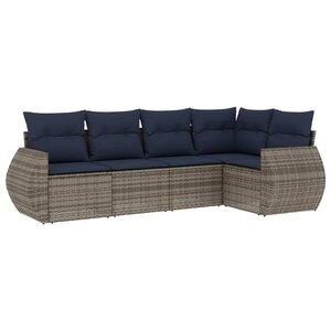 vidaXL Salon de jardin 5 Pièces avec coussins gris résine tressée