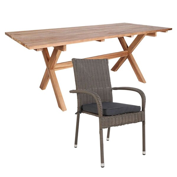 Table de jardin en teck 200 x 90 cm + 6 chaises