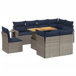 vidaXL Salon de jardin 9 Pièces avec coussins gris résine tressée