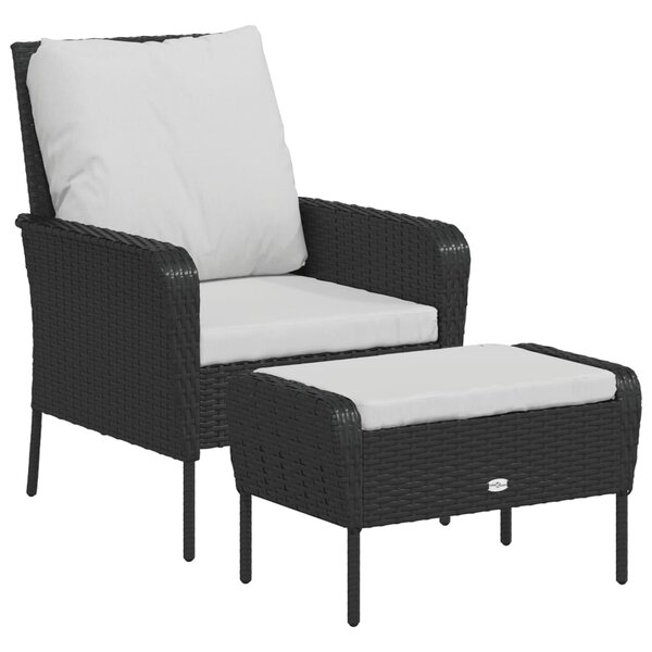 vidaXL Chaise de jardin avec tabouret noir résine tressée