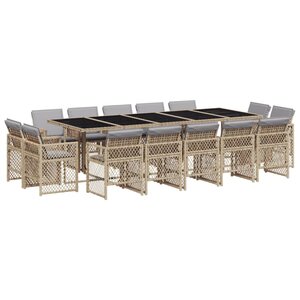 vidaXL Ensemble à manger de jardin et coussins 15 Pièces mélange beige