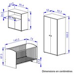 Ensemble trio lit 70x140 - commode - armoire