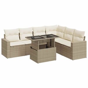 vidaXL Salon de jardin avec coussins 7 Pièces beige résine tressée