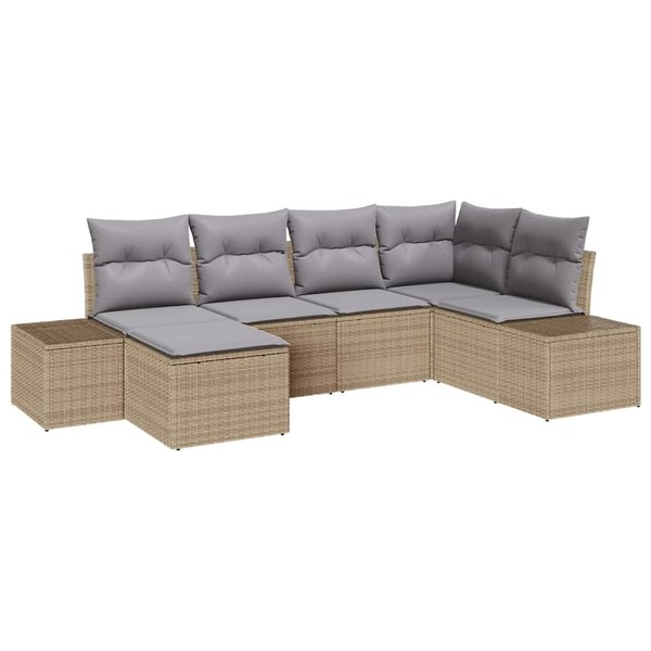 vidaXL Set de canapé de jardin 6 pièces avec coussins en rotin synthétique beige