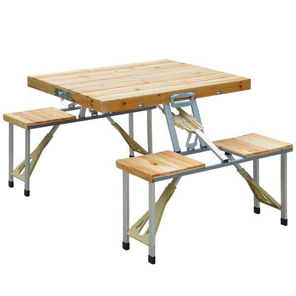 Table de camping jardin pique-nique pliante en bois avec 4 sieges