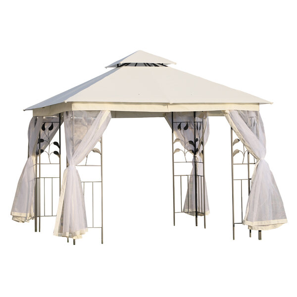 Tonnelle barnum style colonial double toit toiles moustiquaires amovibles 3L x 3l x 2 65H m beige