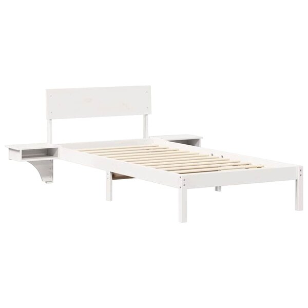 vidaXL Cadre de lit avec tables de chevet Blanc Bois massif en pin