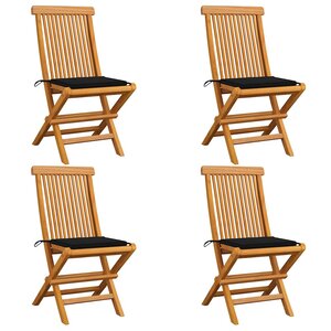 vidaXL Chaises de jardin et coussins noir lot de 4 Bois de teck massif