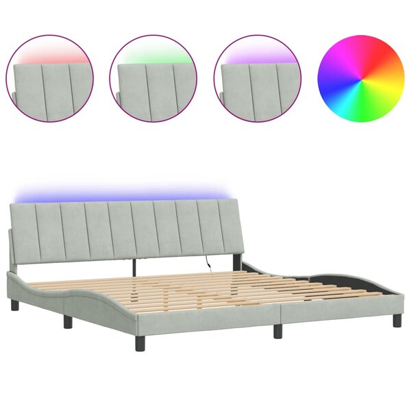 vidaXL Cadre de lit avec LED sans matelas Hanko gris clair 200x200 cm velours