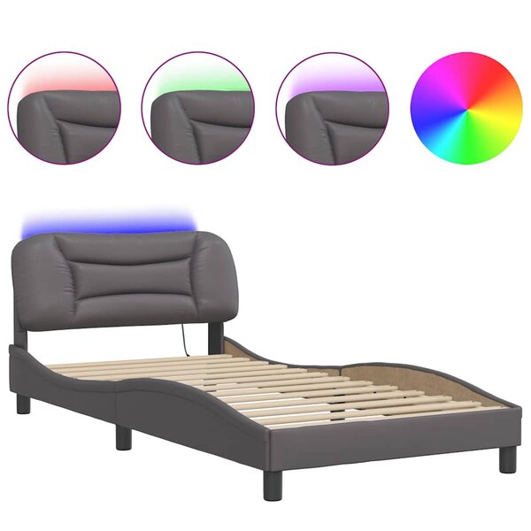 vidaXL Cadre de lit avec LED sans matelas Hvar gris 100x200 cm