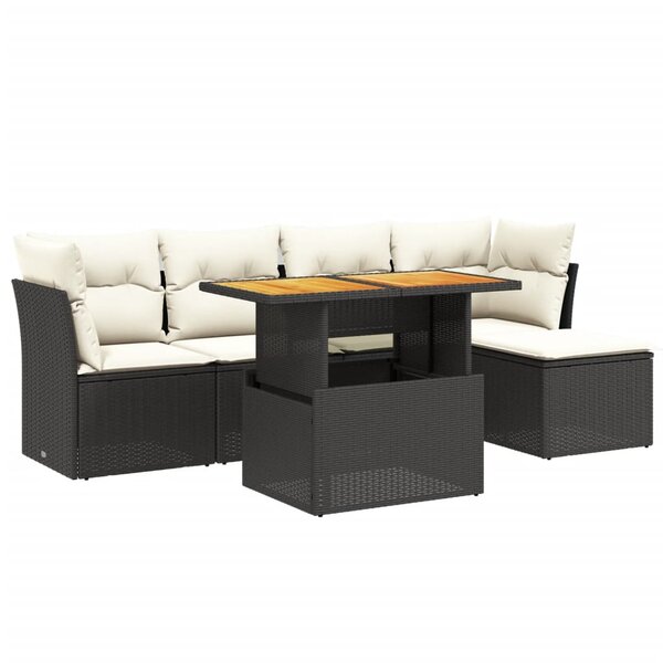 vidaXL Salon de jardin 6 Pièces avec coussins noir résine tressée