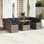 vidaXL Salon de jardin avec coussins 10 Pièces gris résine tressée