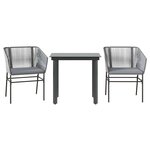 vidaXL Ensemble à manger jardin coussins 3 Pièces gris poly rotin verre