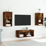vidaXL Meuble TV muraux 4 Pièces avec lumières LED chêne fumé
