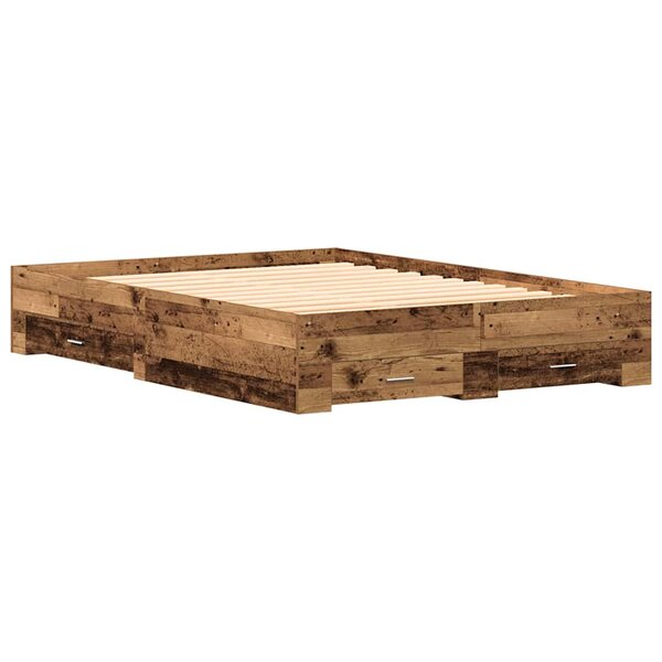 vidaXL Cadre de lit avec tiroirs avec tiroir Bois ancien 135 x 190 cm