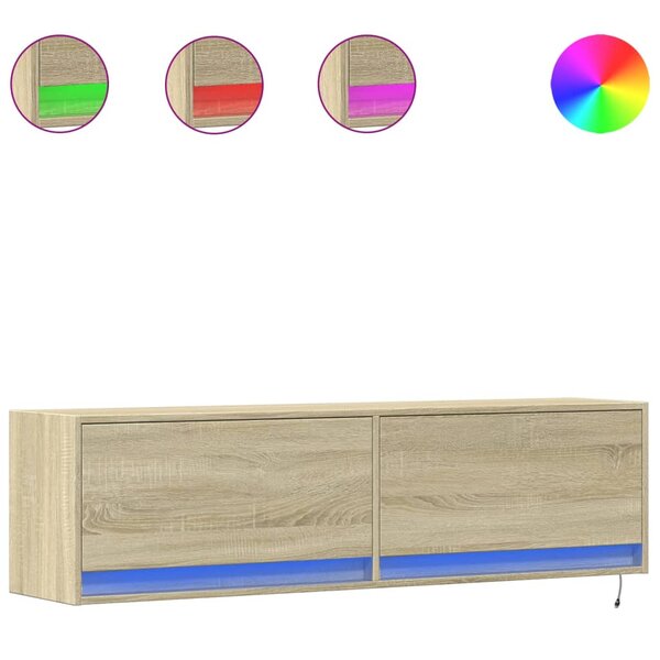 vidaXL Meuble TV mural avec lumières LED chêne sonoma 140x31x38 cm